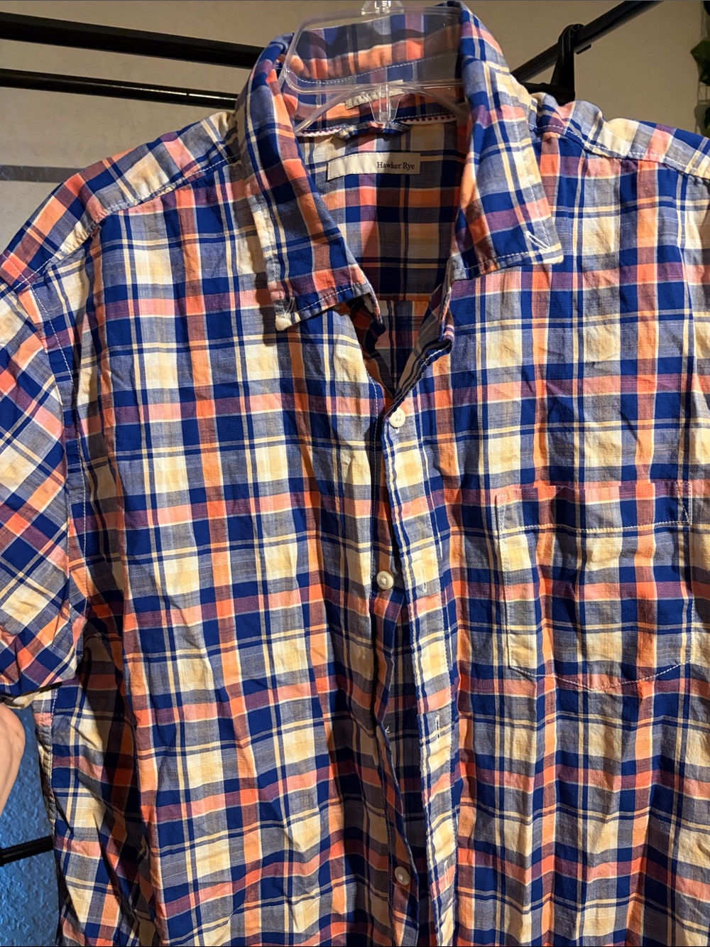 Hawker Rye Men's Plaid Button-Down Shirt — Blue, Orange, Cream